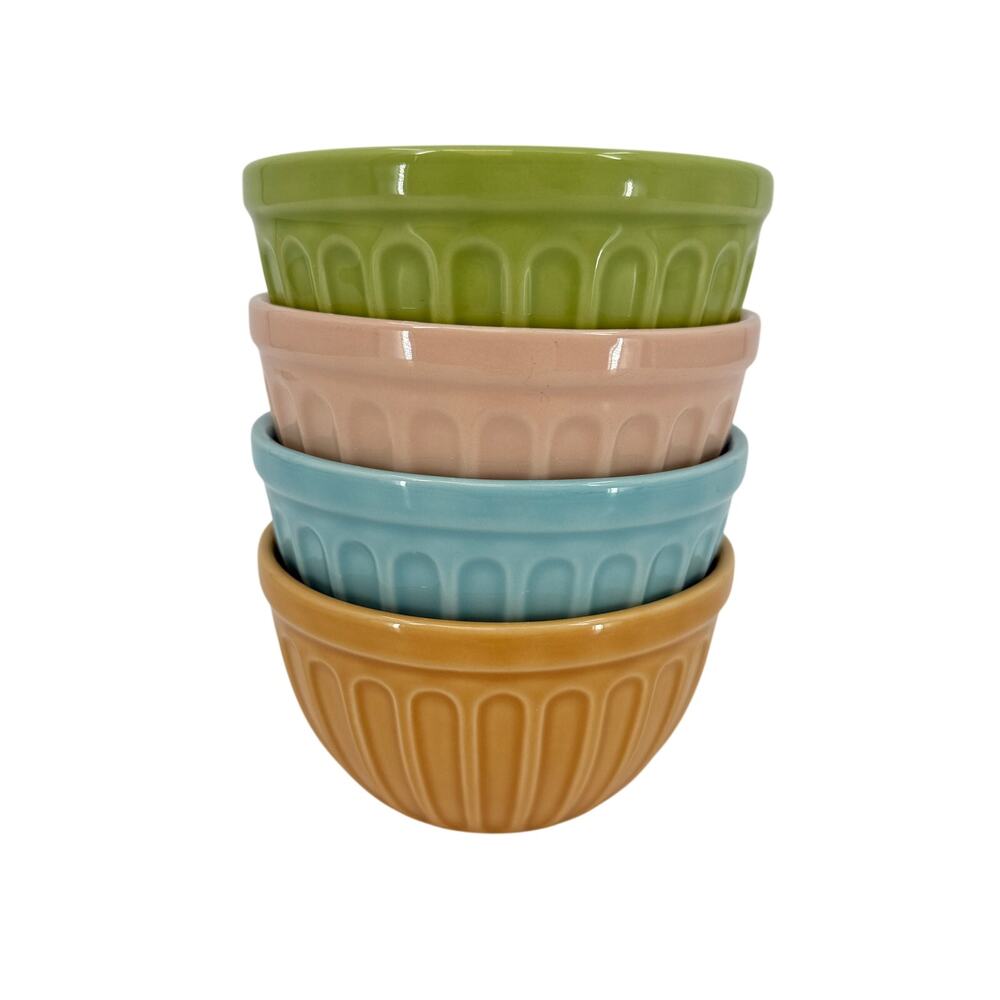 Set of 4 Starbucks Ribbed Ceramic Ice Cream Bowls Pastel Pink Green Blue Orange